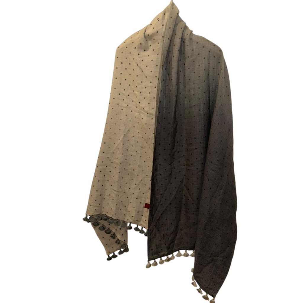 Mia Zia New Charcoal Dove Gray Ombre Polka Dot Pashmina Tassels Shawl Scarf